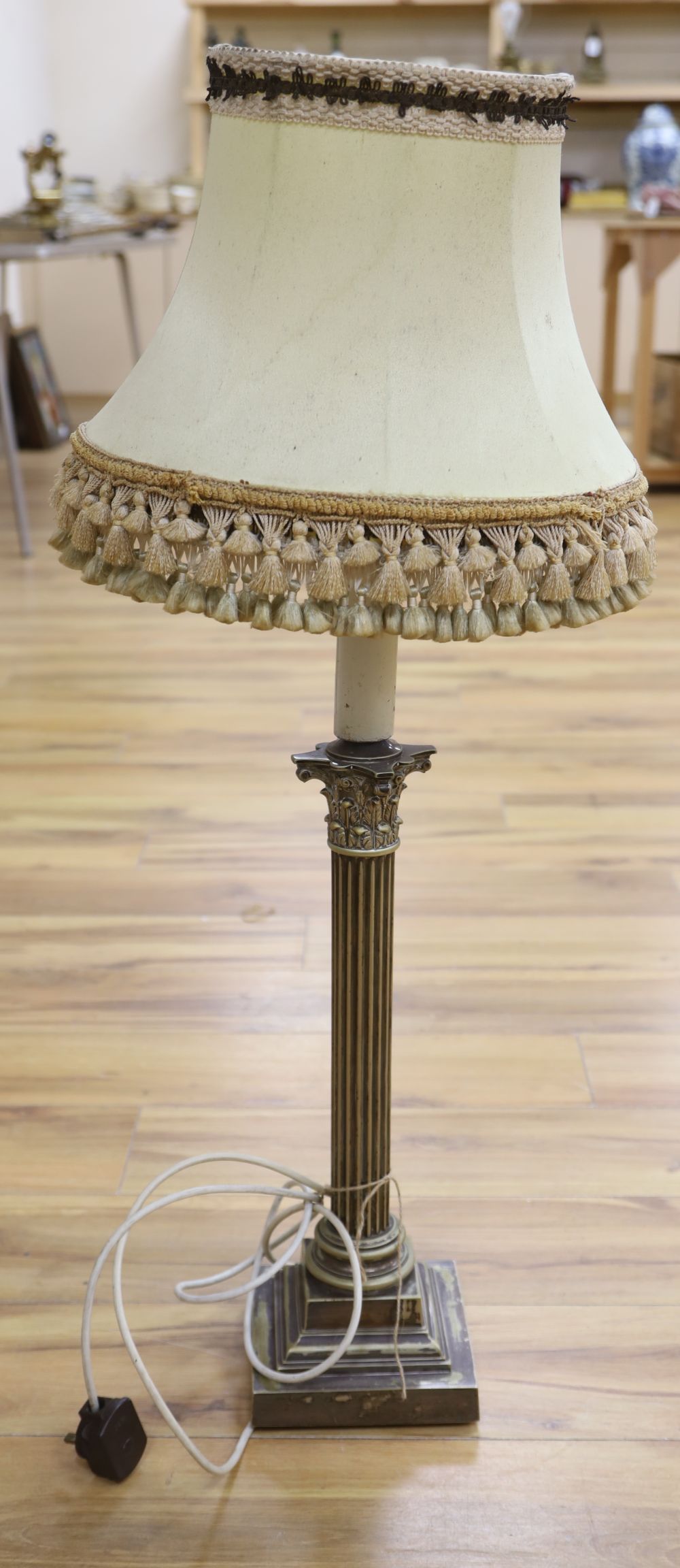 A brass corinthian column table lamp, height 65cm excl. shade